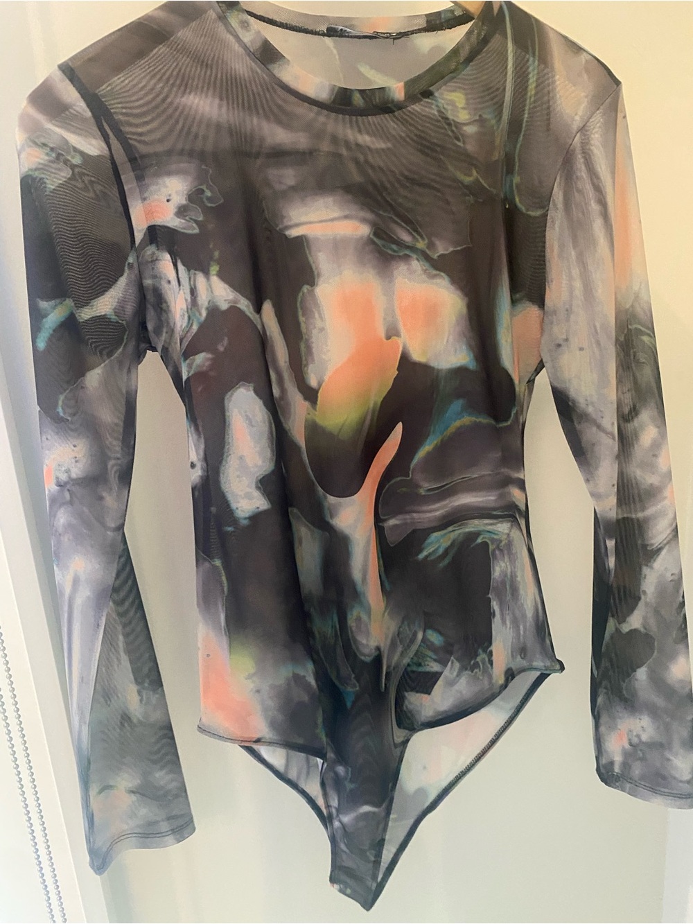 Long Sleeve One-Piece Swimsuit in Multicolor Marble Print
